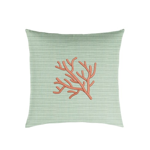 Sunbrella Indoor Outdoor Coral Embroidered Throw Pillow Green Sorra Home