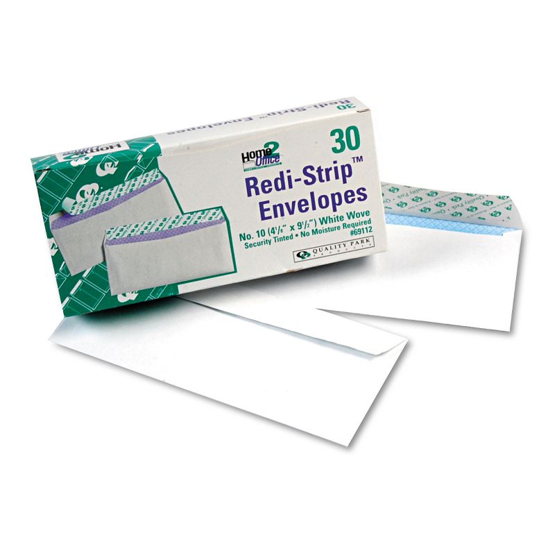 Quality Park Redi Strip Security Tinted Envelope #10 4 1/8 x 9 1/2 White 30/Box 69112, 1 of 4