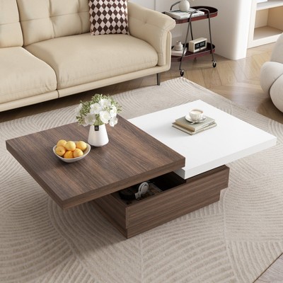 Rotatable Top Coffee Table, Modern Coffee Table with Hidden Compartment, Rectangle Center Table, Cocktail Table for Living Room Office