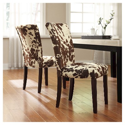 Set of 2 Quinby Parson Dining Chair Wood Brown Cowhide - Inspire Q: Rubberwood Frame, High Back, Faux Leather