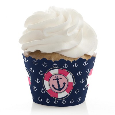 Big Dot of Happiness Ahoy - Nautical Girl - Baby Shower or Birthday Party Decorations - Party Cupcake Wrappers - Set of 12