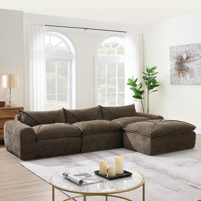 TIRAMISUBEST 116'' Modular Chenille Floor Couch Fully Compressed Legless Deep Seat Integrated Backrest and Seat Cushion, Free Combination
