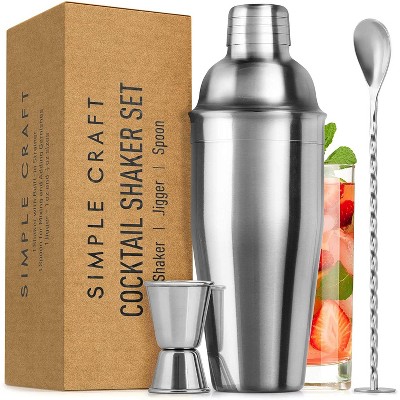 Simple Craft Cocktail Shaker with Built-in Strainer For Bartending & Homebars (24oz)