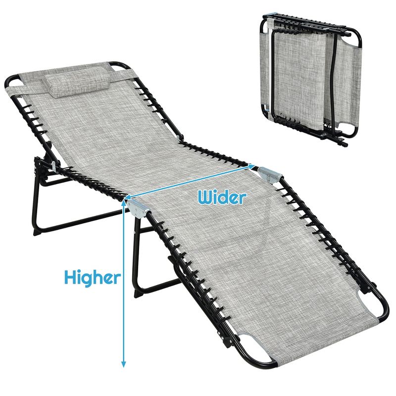Costway Folding Lounge Chaise Chair 4 Position Patio Recliner w/Pillow Sunbathe Chair, 1 of 11