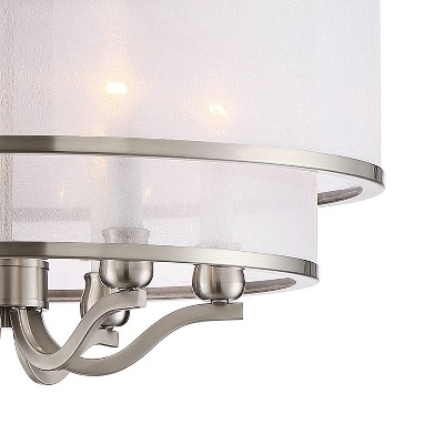 Brushed Nickel 26" Drum Pendant Chandelier with White Organza Shade