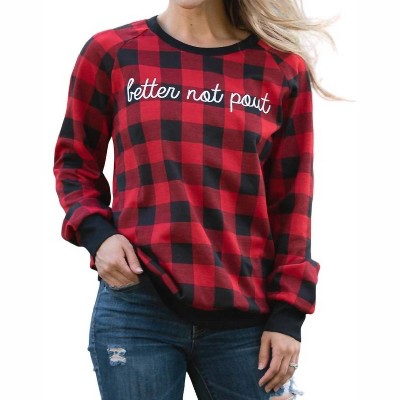 Women's Better Not Pout Buffalo Plaid Sweatshirt - Southern Grace