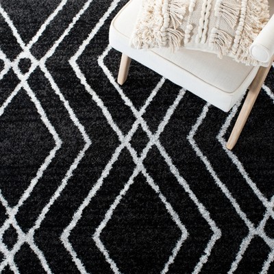 Black and Light Grey Geometric Runner Rug, 2'6" x 8', Synthetic