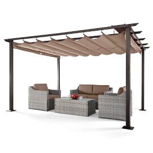 HAPPATIO Outdoor Retractable Pergola Canopy Patio Pergola with Aluminum Frame - 1 of 4