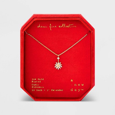 14K Gold Plated Cubic Zirconia Flower Pendant Necklace - A New Day™ Gold