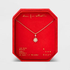 14K Gold Plated Cubic Zirconia Flower Pendant Necklace - A New Day™ Gold - 1 of 4