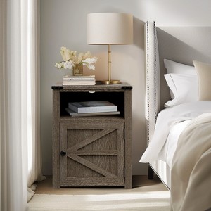 Vipbear 18"Night Stand with Charging Station Rustic End Table for Living Room Bed Side Table Cabinet Wooden Nightstand for Bedroom Bedside Table - 1 of 4