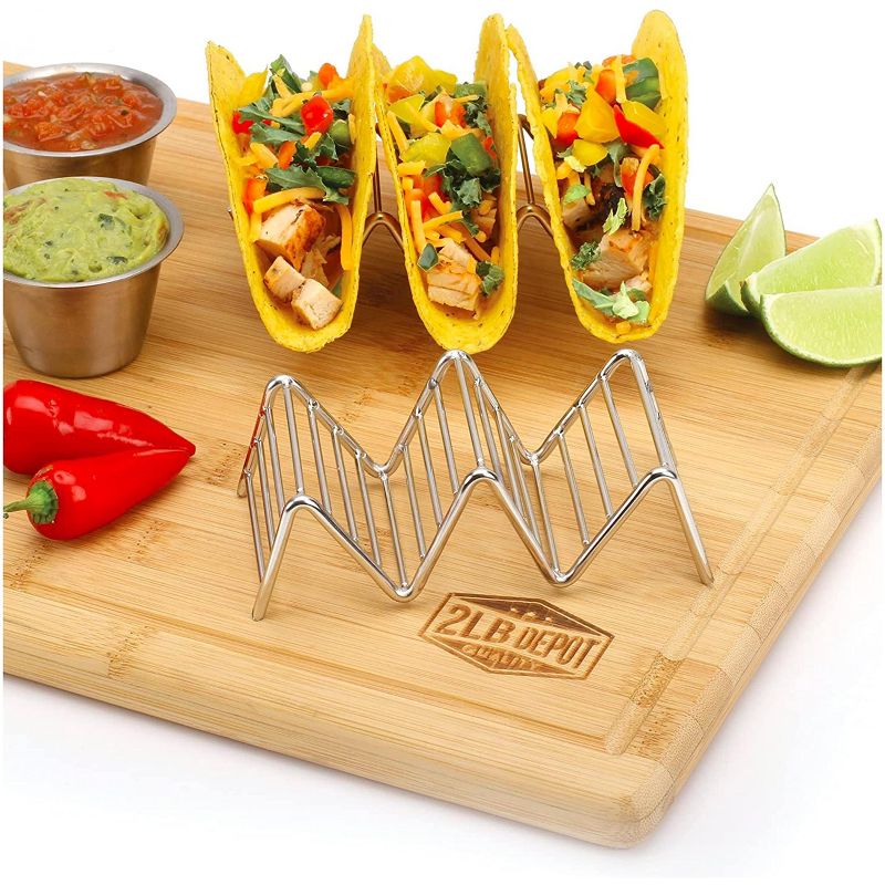 2 Lb Depot Premium Stainless Steel Stackable Taco Holders - Holds 2-5 Hard or Soft Tacos, Five Styles Available - Set of 2, 6 of 9