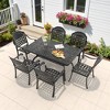 7-Piece Cast Aluminum Outdoor Dining Set: Rectangle Table, Stackable Chairs & Blue Cushions - All-Weather Patio Furniture for Your Backyard - 2 of 4