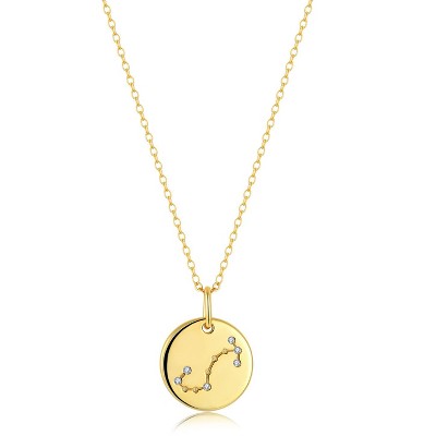 Molenia Zodiac Necklace for Women, 14K Gold Plated 925 Sterling Silver Coin CZ Pendant Dainty Constellation Horoscope Jewelry Gifts for Women