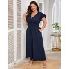 Coolmee Womens Plus Size Jumpsuits Vintage Short Flutter Sleeve Ruffled Hem Floral Printed Wide Leg V Neck Romper Long Jumpsuit 4XL Navy blue - 2 of 4