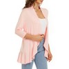 Women's Solid Color Open Front Cardigan 3/4 Sleeve Ruffle Hem Lightweight Casual Top - 4 of 4