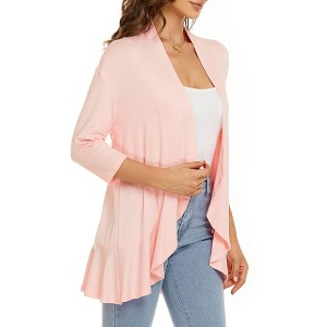 Coolmee Women Cardigan 3/4 Sleeves Open Front Midweight Cardigan Draped Ruffles Casual Cardigan - 1 of 4