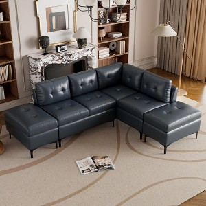 95" Modular Sectional Sofa Couch Set, Upholstered PU Couches with Movable Storage Ottomans-ModernLuxe - 1 of 4