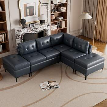 95" Modular Sectional Sofa Couch Set, Upholstered PU Couches with Movable Storage Ottomans-ModernLuxe