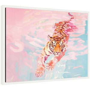 Kate & Laurel All Things Decor 18"x24" Sylvie Tiger Swim Vibrant Dopamine Landscape Framed Canvas by Honey Island Studio White - 1 of 4