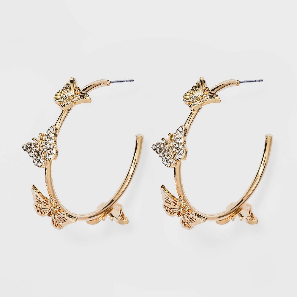 Photos - Earrings SUGARFIX by BaubleBar Crystal Wings Butterfly Hoop  - Gold