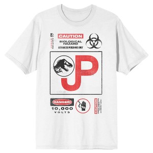 Jurassic Park Caution Biological Hazard Crew Neck Short Sleeve Men's White T-shirt - 1 of 3