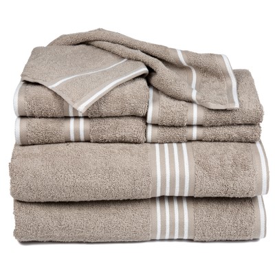 8pc Striped  Bath Towel Set Taupe - Yorkshire Home