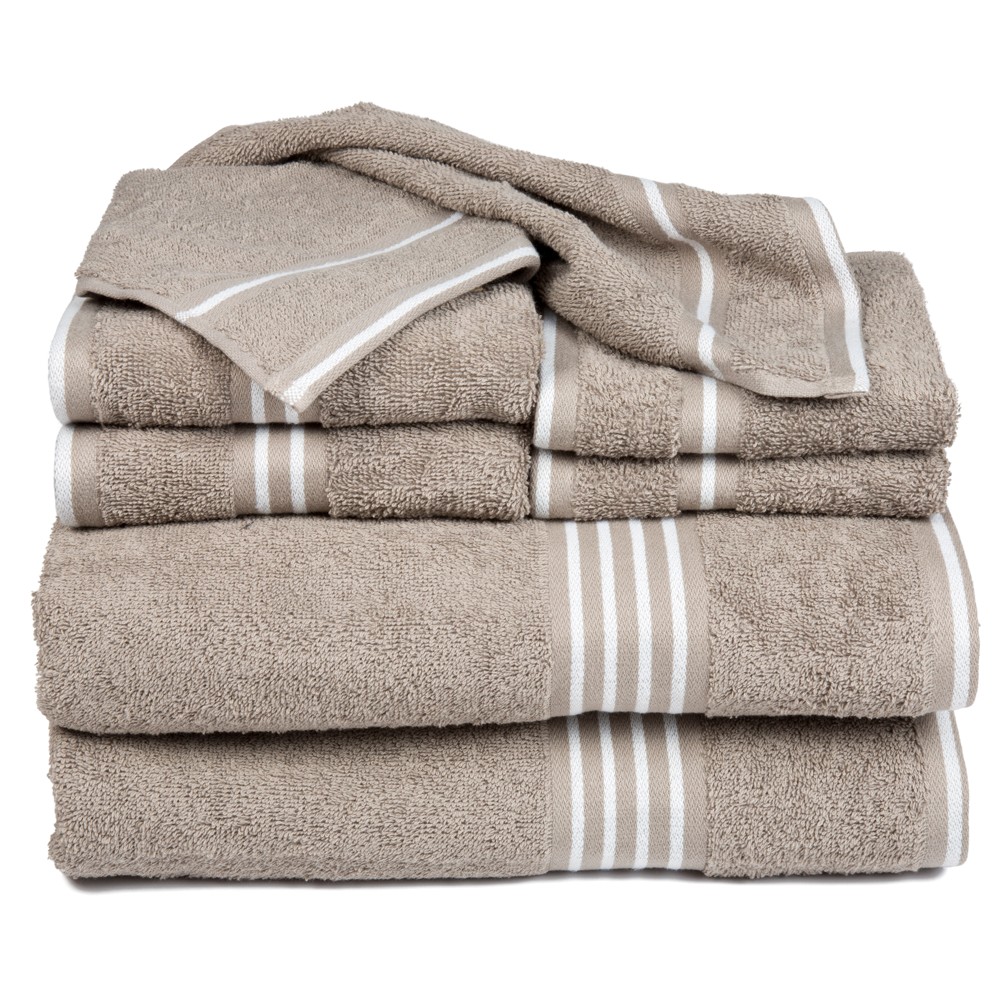 Photos - Towel Yorkshire Home 8pc Striped Bath  Set Taupe : Microfiber, Machine Washable, Non-Slip Backing