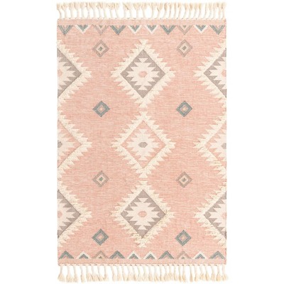 Handmade Pink Wool Geometric 6x9 Area Rug