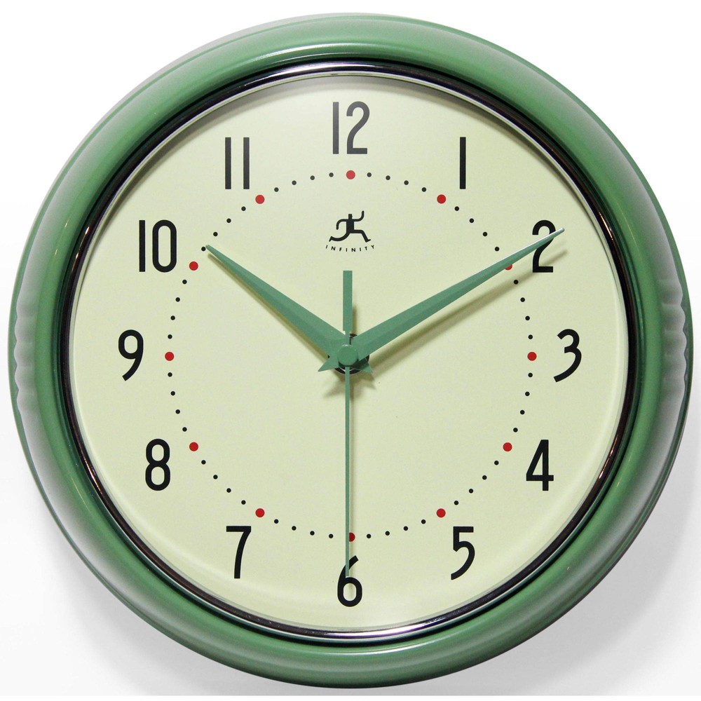 Photos - Wall Clock 9.5" Retro Metal  Green - Infinity Instruments