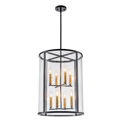 LLHZSY Black Glass Drum Chandeliers for Dining Room Hight Ceiling Living Room - W17.72"