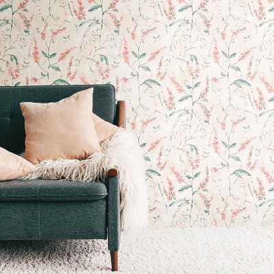Coral Floral Sprig Self-Adhesive Removable Wallpaper Roll