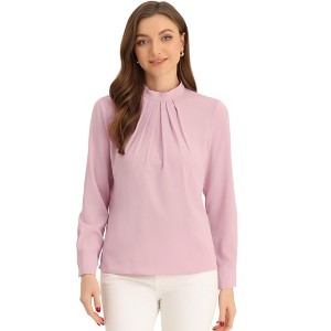 Allegra K Women's Business Casual Stand Collar Chiffon Long Sleeve Blouse - 1 of 4