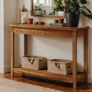 Hommoo 41" Solid Wood Farmhouse Console – Narrow Entryway Table with Lower Shelf - 1 of 4