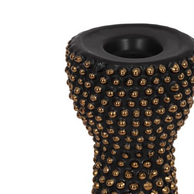 16" Black and Gold Ceramic Spiked Candle Holder