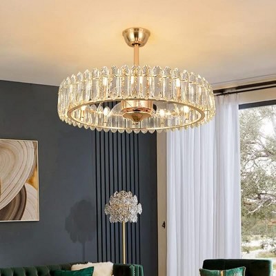 Siljoy 23.6" Gold Ceiling Fan, Modern Retractable Ceiling Fan with Lights and Remote, 10-Light Glass Bubble Chandelier Fan