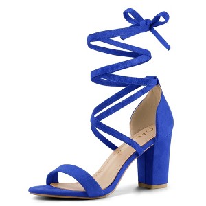 Allegra K Women's Back to College Open Toe Lace Up Chunky High Heels Strappy Sandals - 1 of 4