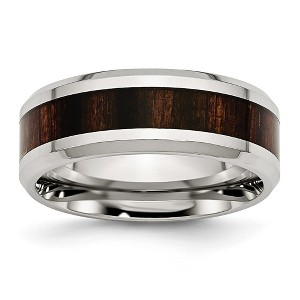 Black Bow Jewelry Men's 8mm Stainless Steel Blk Koa Wood Enamel Beveled Comfort Fit Band - 1 of 4