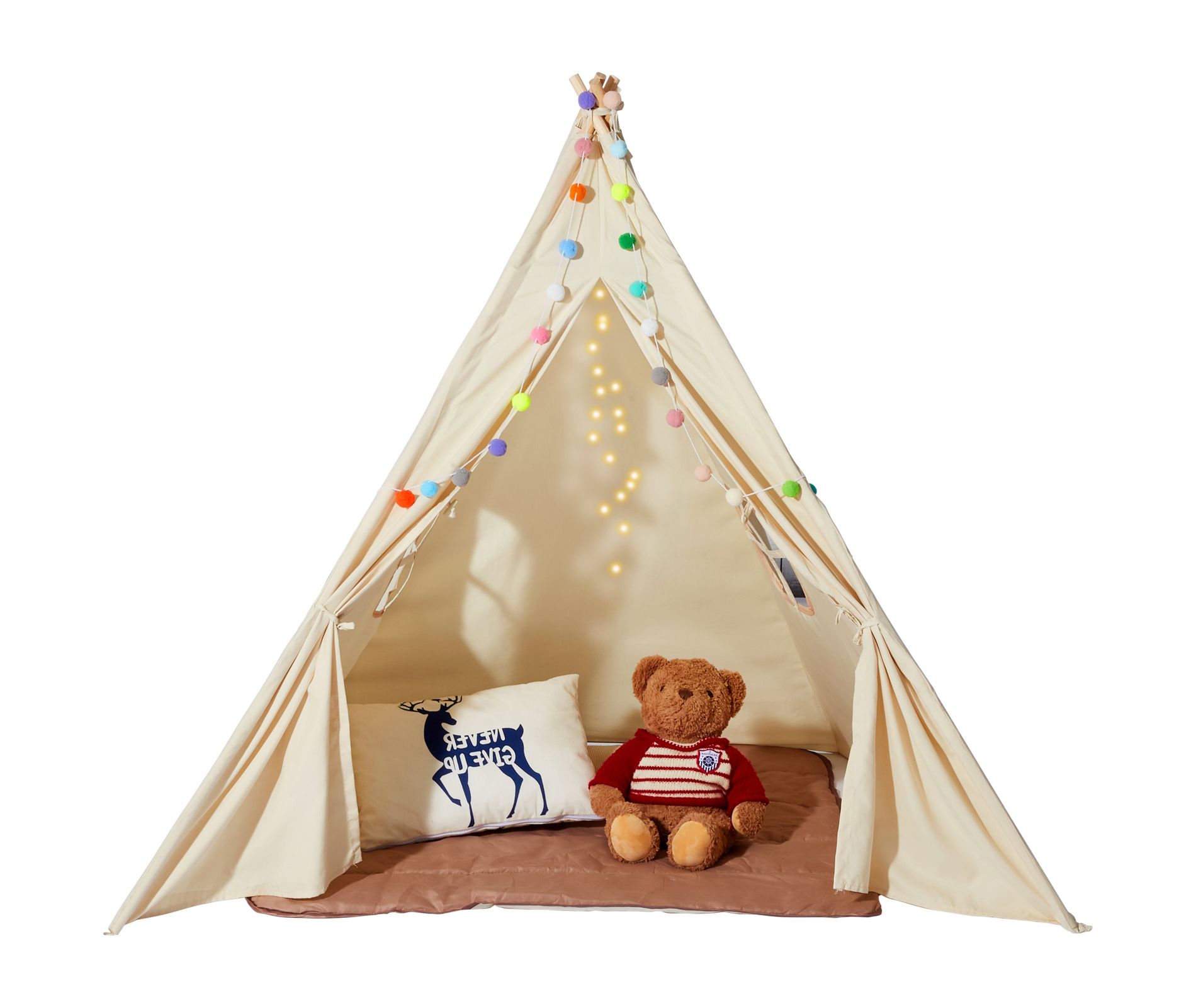 VEVOR Kids Play Tent, Tent for Kids 1-5 Years Old, Tent for Kids with Windows, Toddler Tent with Mat and Plush Decorative Balls, Beige