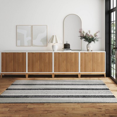 Jasper White and Natural Wood Fluted Console Table with Storage