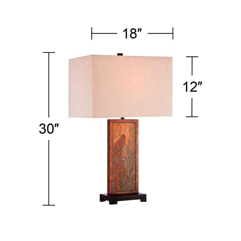 Franklin Iron Works Industrial Rustic Table Lamp 30" Tall Natural Slate Stone Beige Rectangular Shade for Bedroom Living Room House Bedside Nightstand, 4 of 7