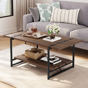WhizMax 2 Tier 40.9" x 21.7" x 18.1" Wood Coffee Table with Storage Shelf, Brown - 1 of 4