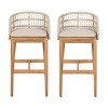 Acacia Wood Bar Stools Set of 2 with Rope Woven Back,Bar Stools with Cushions for Kitchen Island,Modern Bar Stools with Natural Finish-Koiai - 3 of 4
