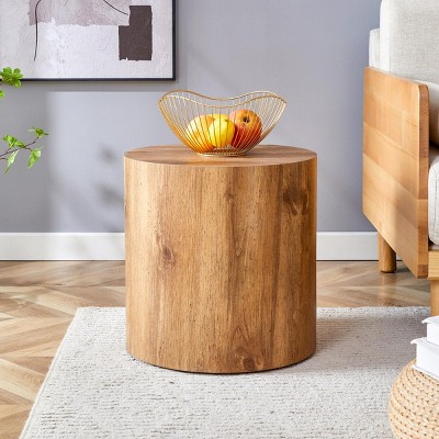 INFURNIC Coffee Tables Cylindrical Table with Patterned Design Multi-purpose Coffee Dining Workbench for Living Room, Brown, 15.7"*15.7"*15.7"