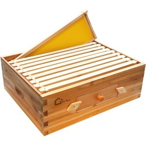 10 Frame Medium Super Beehive Box, Honey Super Bee Box w/Acrylic Window Dipped In 100% Beeswax, Wax Coated Bee Hive with Frames & Foundations Sheets - 1 of 4