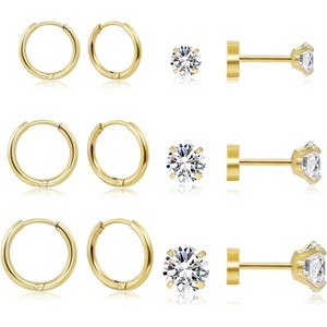 6-Pair Gold-Plated Surgical Steel Earring Set: Huggie Hoops & Studs for Cartilage, Helix & Lobe - 1 of 4