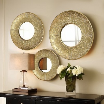 Gold Sunburst 3-Piece Round Wall Mirror Set