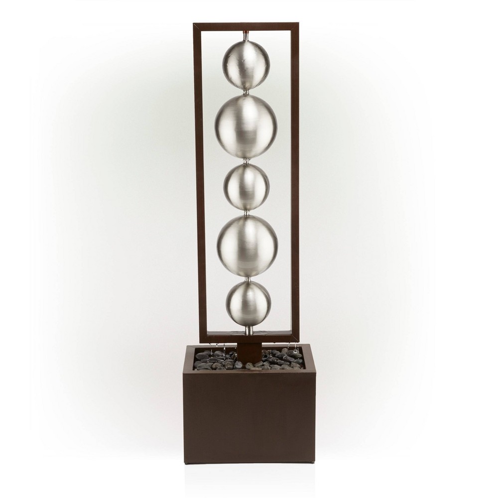 Photos - Fountain Pumps 55" Metal Modern Column Fountain with Stainless Steel Orbs Silver/Brown 