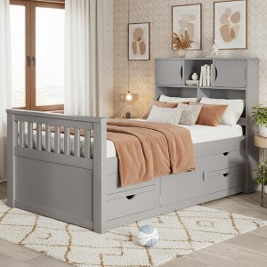 Polibi Twin Size Captain’s Bed with Storage Headboard & 4 Drawers - 1 of 4