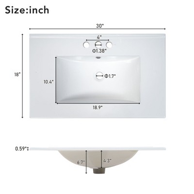 Mshliw 30" Classic Bathroom Vanity with Ceramic Sink, 3 Drawers Including Double-Layer, Gold Handles, for Small Spaces